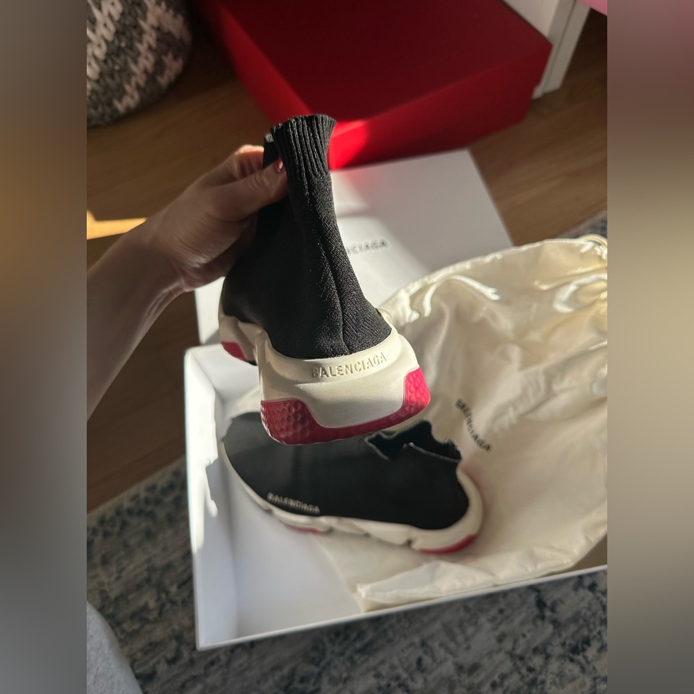 Balenciaga speed shoes. Size 38 EU. (Size 7.5 US) Black white and pink. - Picture 6 of 16